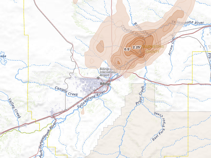 Radar-estimated hail-size map of the storm over Billings, MT