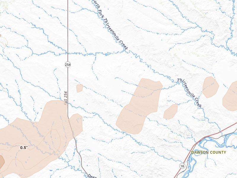 Radar-estimated hail-size map of the storm over Bloomfield, MT on Jun 1, 2026