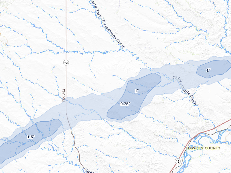 NEXRAD radar-signature map of the hail storm over Bloomfield, MT on Jun 1, 2026