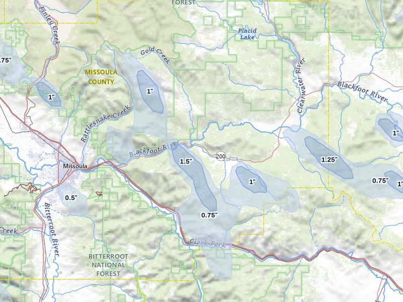 NEXRAD radar-signature map of the hail storm over Bonner, MT on May 27, 2026