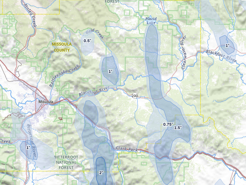 NEXRAD radar-signature map of the hail storm over Bonner, MT on May 28, 2026