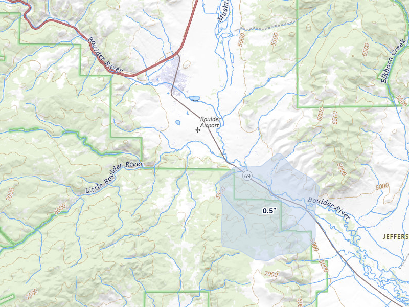 NEXRAD radar-signature map of the hail storm over Boulder, MT on May 29, 2026