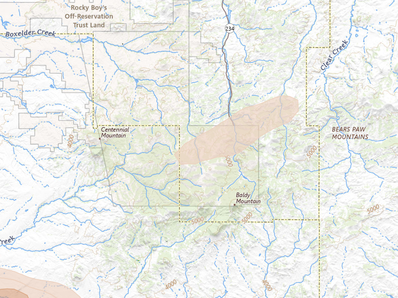 Radar-estimated hail-size map of the storm over Box Elder, MT on Jun 25, 2026