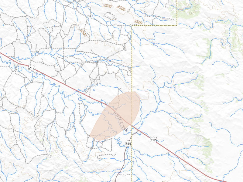Radar-estimated hail-size map of the storm over Boyes, MT on Jul 8, 2026