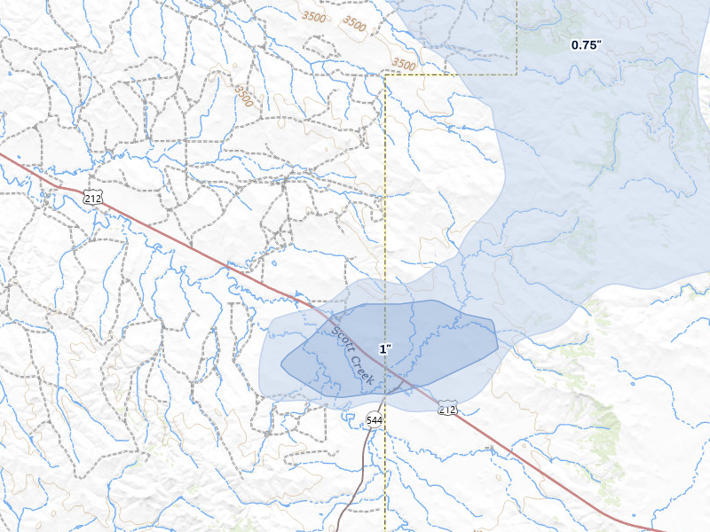 NEXRAD radar-signature map of the hail storm over Boyes, MT on Jul 8, 2026