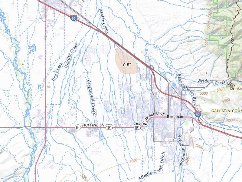 Radar-estimated hail-size map of the storm over Bozeman, MT