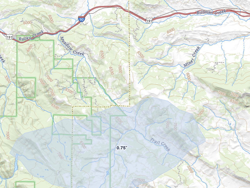 NEXRAD radar-signature map of the hail over Bozeman, MT