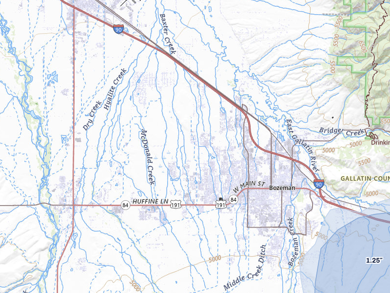 NEXRAD radar-signature map of the hail storm over Bozeman, MT on Jul 25, 2026