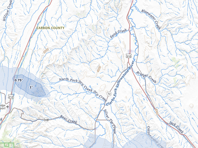 NEXRAD radar-signature map of the hail storm over Bridger, MT on Jul 8, 2026