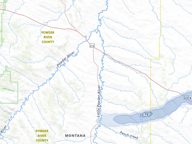 NEXRAD radar-signature map of the hail storm over Broadus, MT on Apr 13, 2026