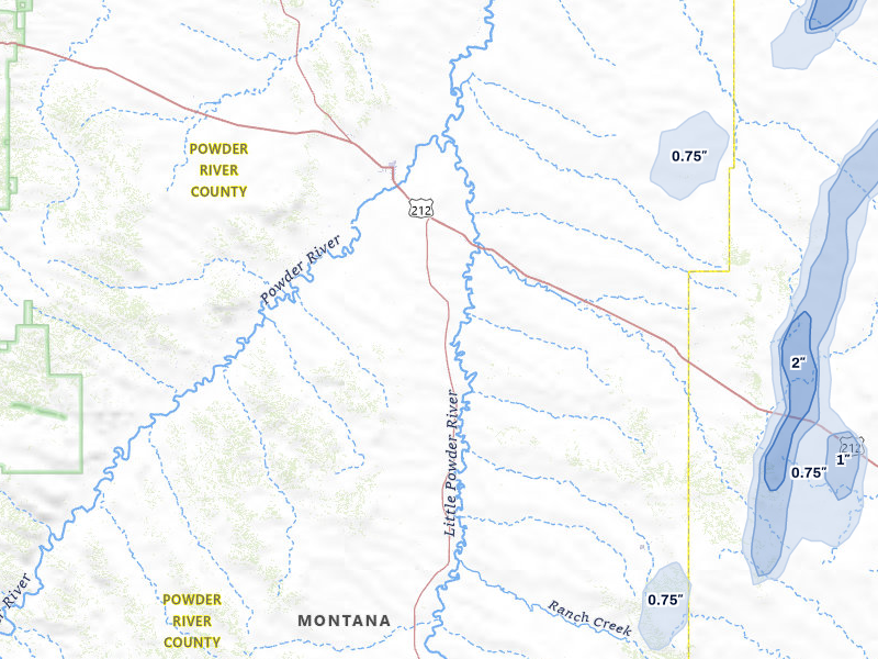 NEXRAD radar-signature map of the hail storm over Broadus, MT on Jun 2, 2026