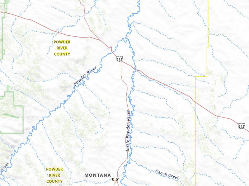Radar-estimated hail-size map of the storm over Broadus, MT on Jul 1, 2026