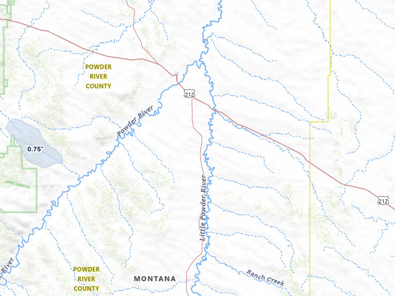 NEXRAD radar-signature map of the hail storm over Broadus, MT on Jul 7, 2026