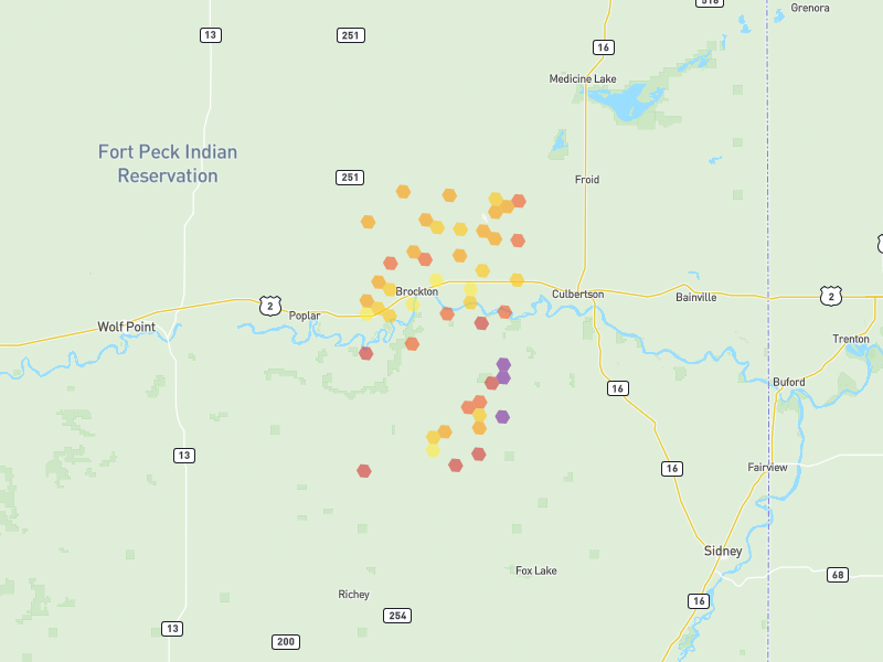 Hail map of Brockton, MT on Jun 7, 2026, hail up to 3.5"