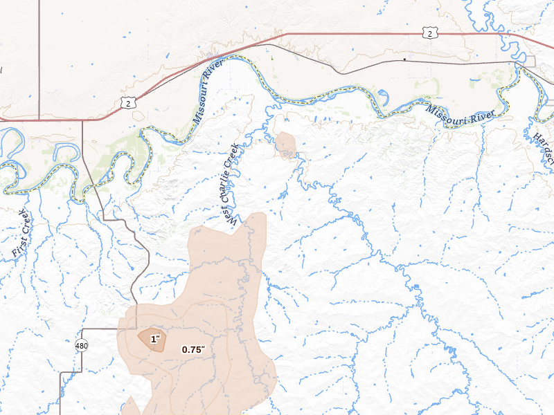 Radar-estimated hail-size map of the storm over Brockton, MT