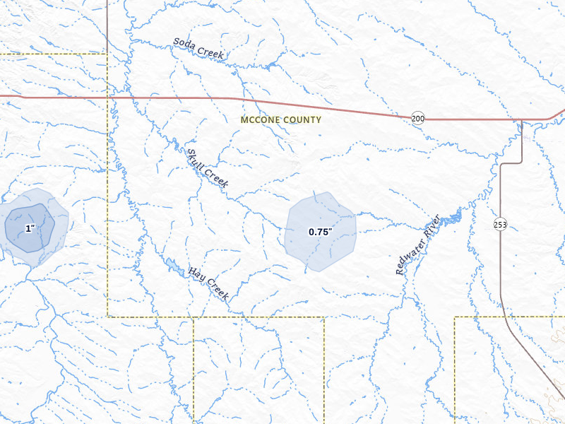 NEXRAD radar-signature map of the hail storm over Brockway, MT on Jul 1, 2026