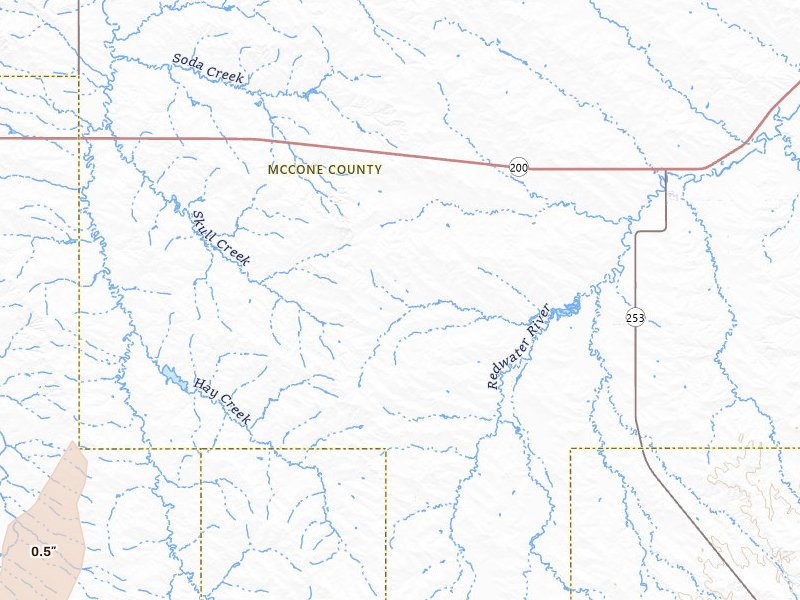 Radar-estimated hail-size map of the storm over Brockway, MT on Jul 2, 2026