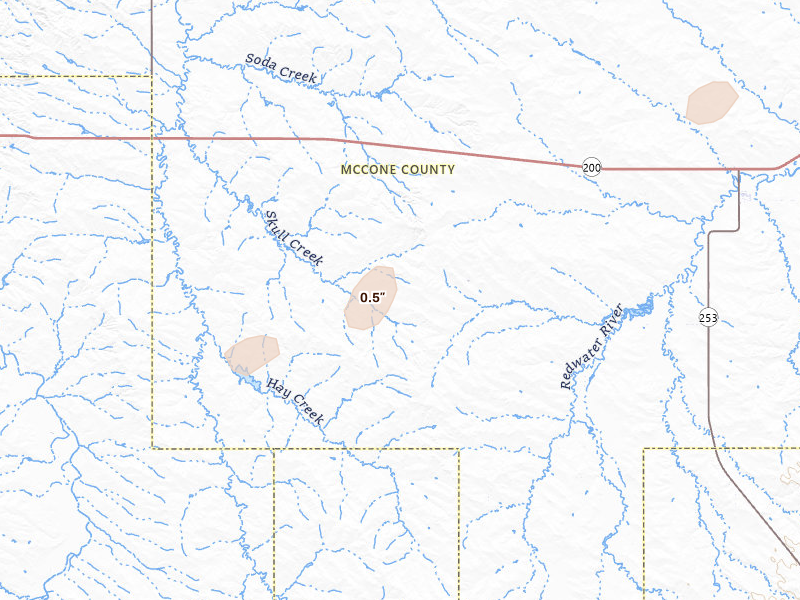 Radar-estimated hail-size map of the storm over Brockway, MT on Jul 5, 2026