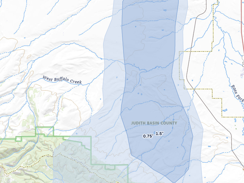 NEXRAD radar-signature map of the hail storm over Buffalo, MT on May 28, 2026