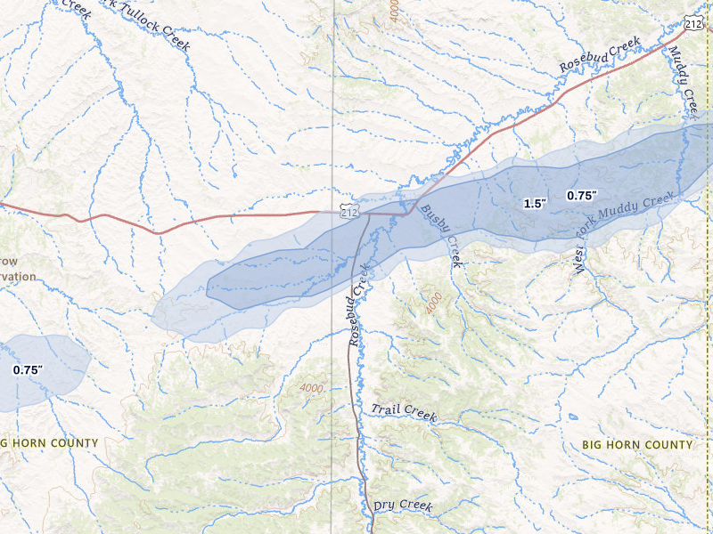 NEXRAD radar-signature map of the hail storm over Busby, MT on Jun 1, 2026