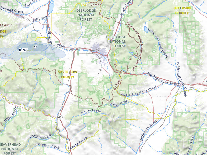 NEXRAD radar-signature map of the hail storm over Butte, MT on Jul 23, 2026