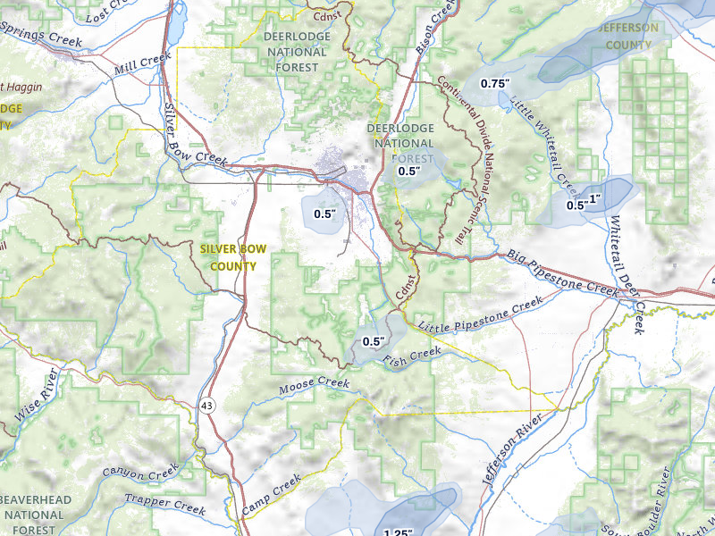 NEXRAD radar-signature map of the hail storm over Butte, MT on Jul 25, 2026