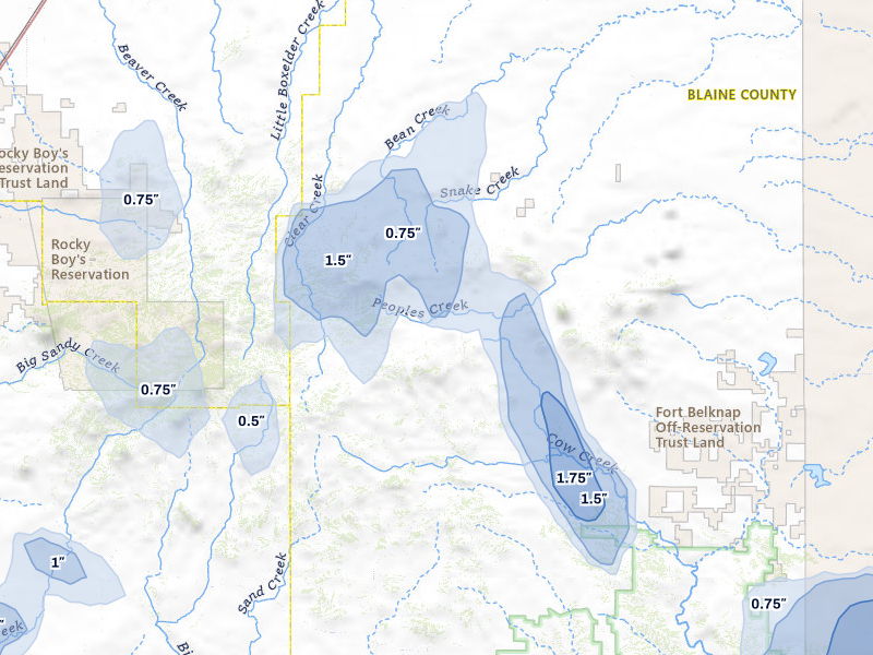 NEXRAD radar-signature map of the hail storm over Chinook, MT on May 29, 2026
