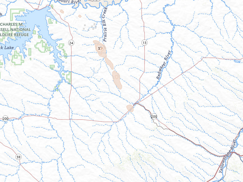 Radar-estimated hail-size map of the storm over Circle, MT