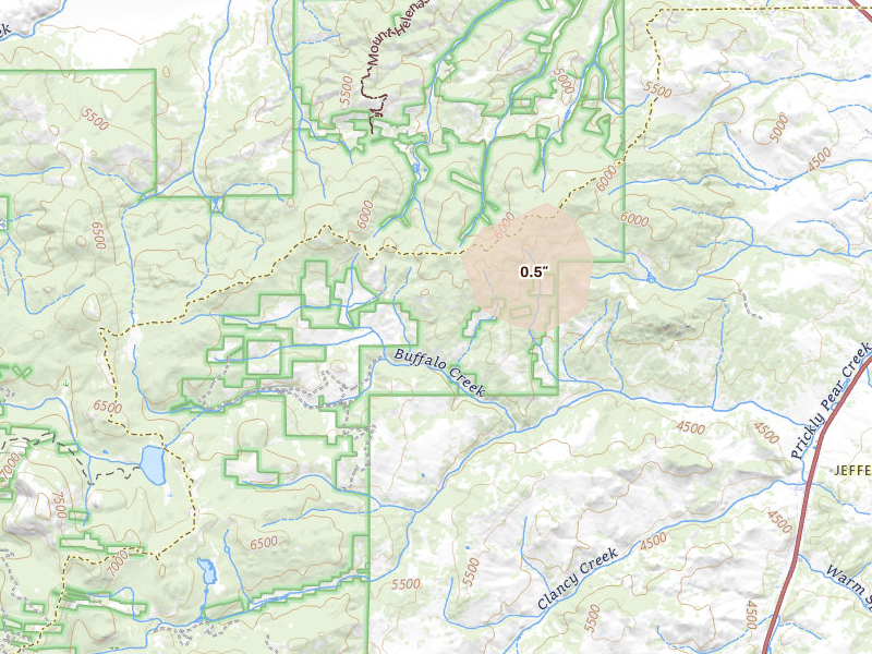 Radar-estimated hail-size map of the storm over Clancy, MT on May 28, 2026