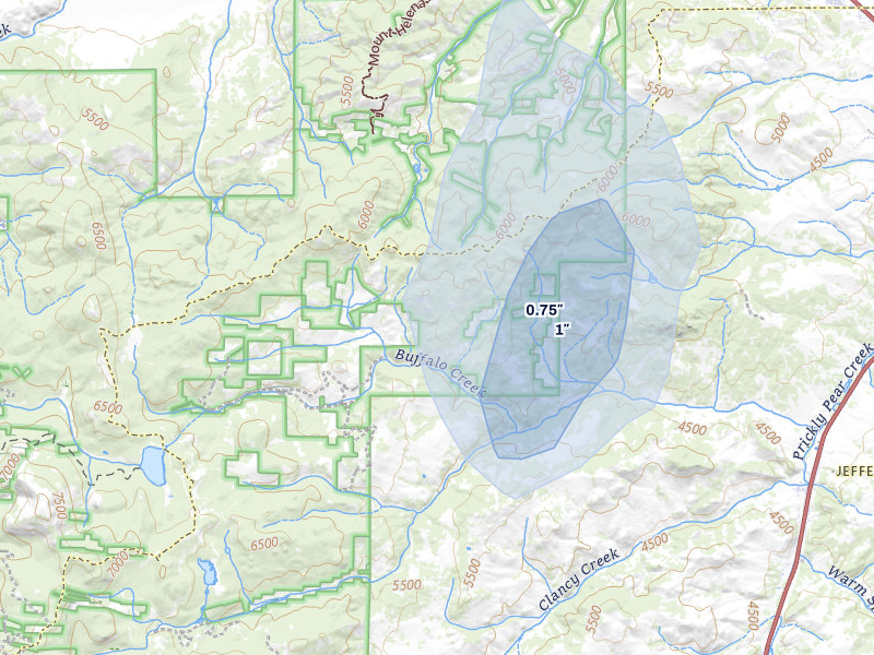 NEXRAD radar-signature map of the hail storm over Clancy, MT on May 28, 2026