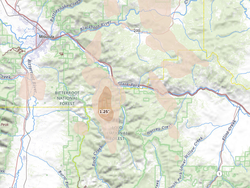 Radar-estimated hail-size map of the storm over Clinton, MT on May 28, 2026