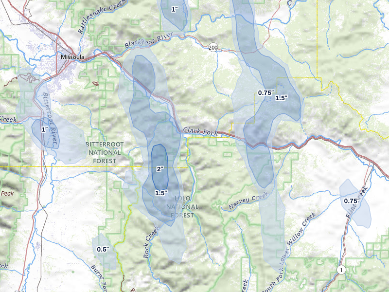 NEXRAD radar-signature map of the hail storm over Clinton, MT on May 28, 2026