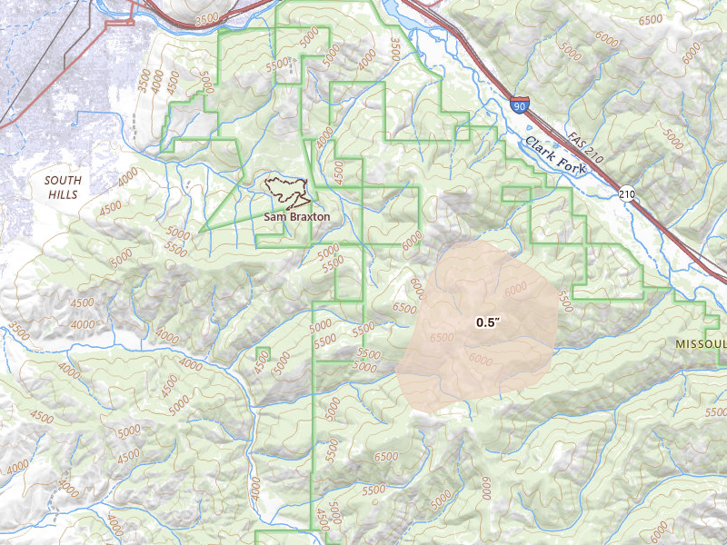 Radar-estimated hail-size map of the storm over Clinton, MT on Aug 26, 2026