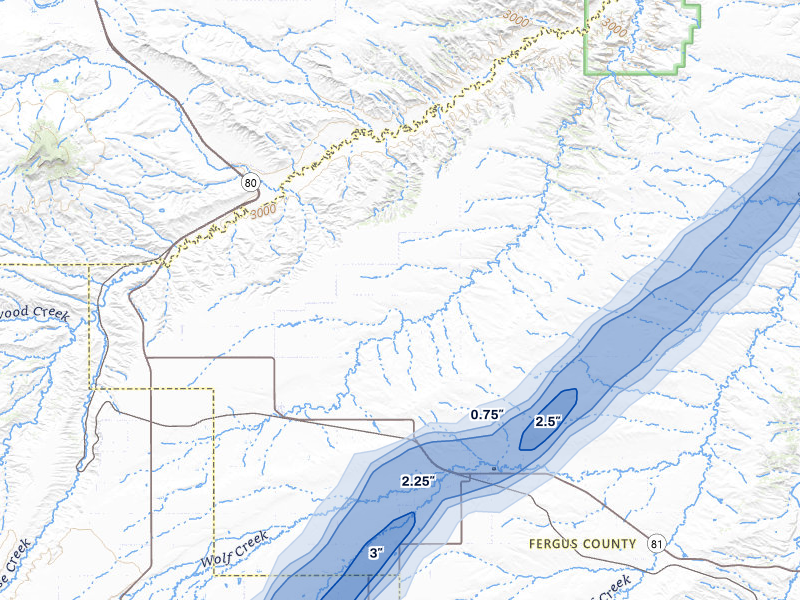 NEXRAD radar-signature map of the hail storm over Coffee Creek, MT on Jul 5, 2026
