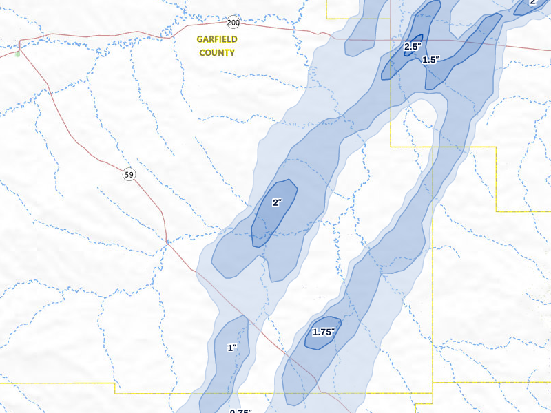 NEXRAD radar-signature map of the hail over Cohagen, MT