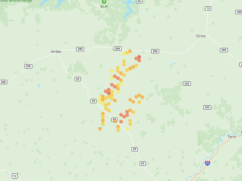 Hail map of Cohagen, MT on Jun 7, 2026, hail up to 2"