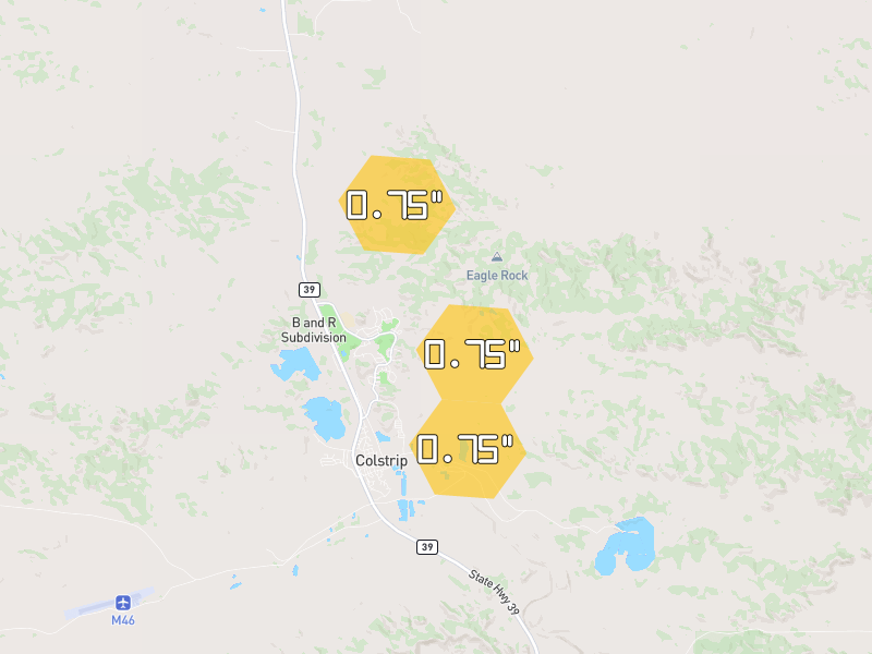 Hail map of Colstrip, MT on Jul 9, 2026, hail up to 0.75"