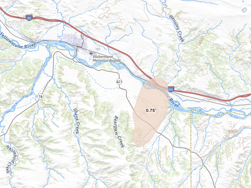 Radar-estimated hail-size map of the storm over Columbus, MT