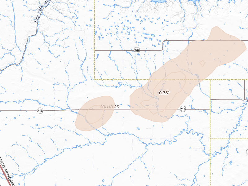 Radar-estimated hail-size map of the storm over Conrad, MT on Aug 23, 2026