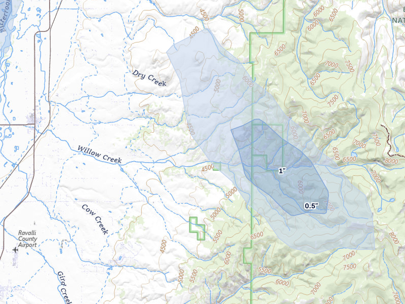 NEXRAD radar-signature map of the hail storm over Corvallis, MT on May 27, 2026