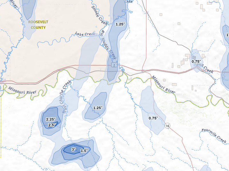NEXRAD radar-signature map of the hail storm over Culbertson, MT on Jun 27, 2026