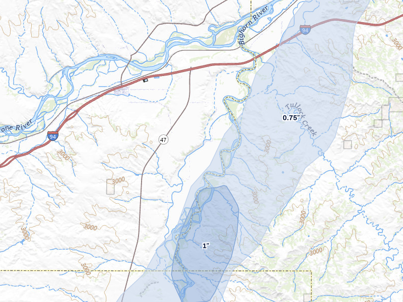 NEXRAD radar-signature map of the hail storm over Custer, MT on Jun 27, 2026