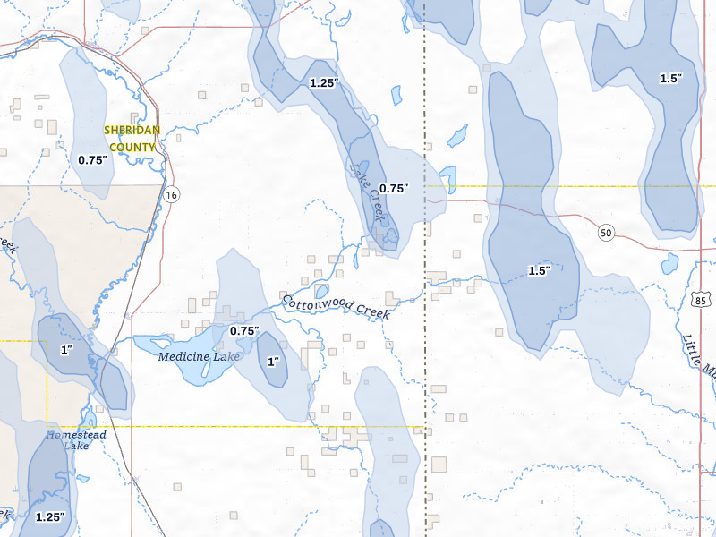 NEXRAD radar-signature map of the hail storm over Dagmar, MT on Jun 27, 2026