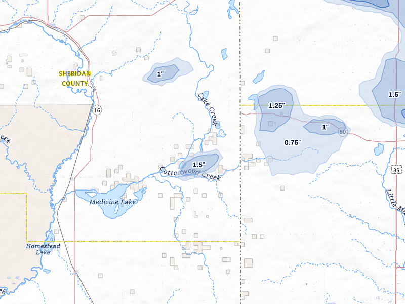 NEXRAD radar-signature map of the hail over Dagmar, MT