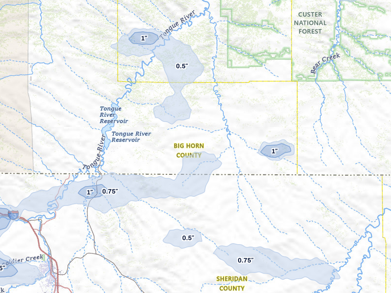 NEXRAD radar-signature map of the hail storm over Decker, MT on Jul 8, 2026