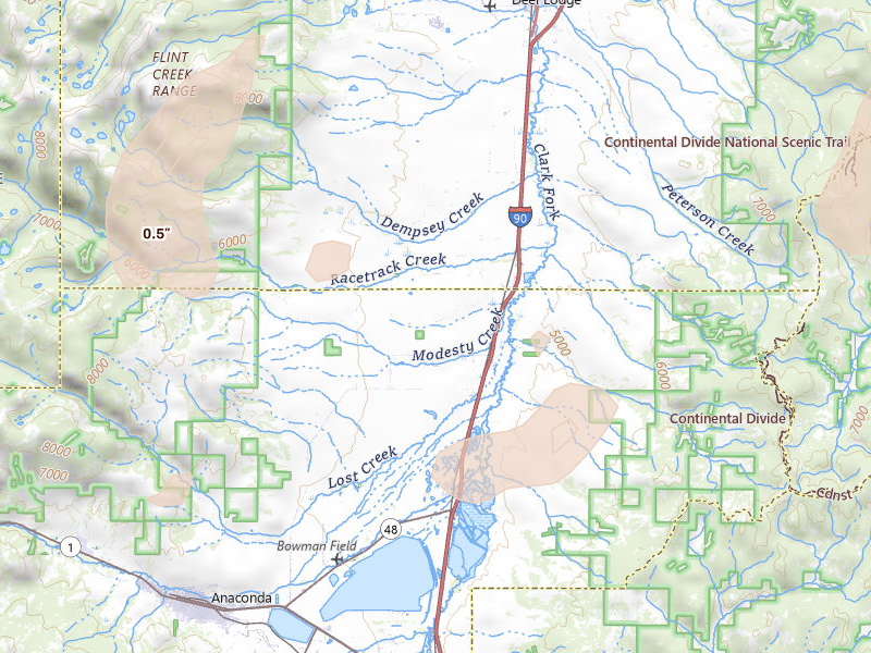 Radar-estimated hail-size map of the storm over Deer Lodge, MT on Jul 16, 2026