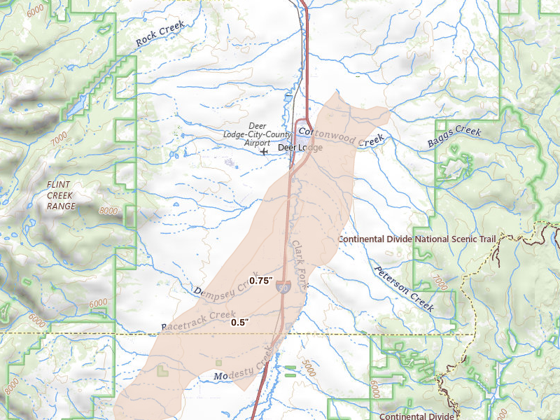 Radar-estimated hail-size map of the storm over Deer Lodge, MT on Sep 5, 2026