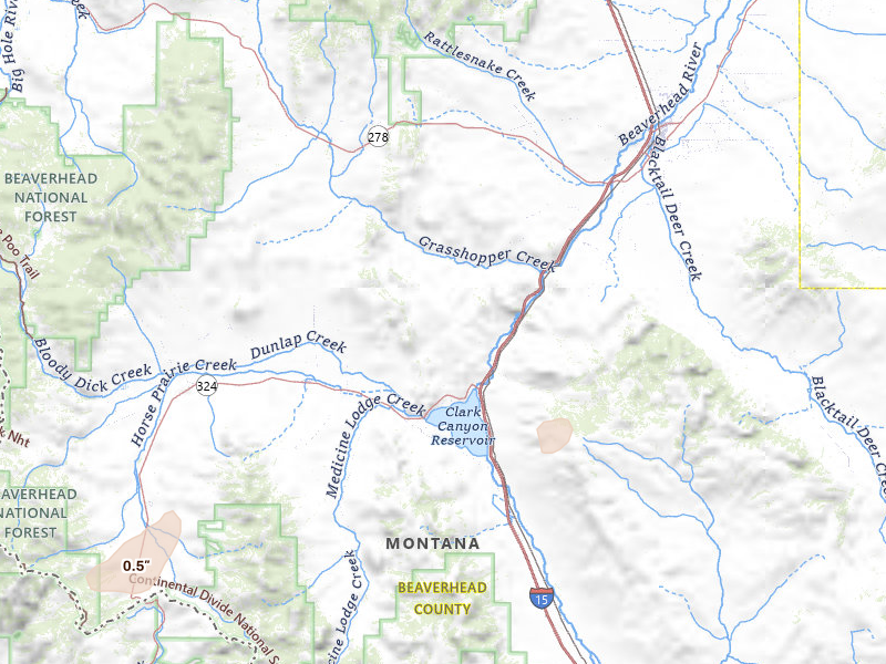 Radar-estimated hail-size map of the storm over Dillon, MT on Jul 25, 2026