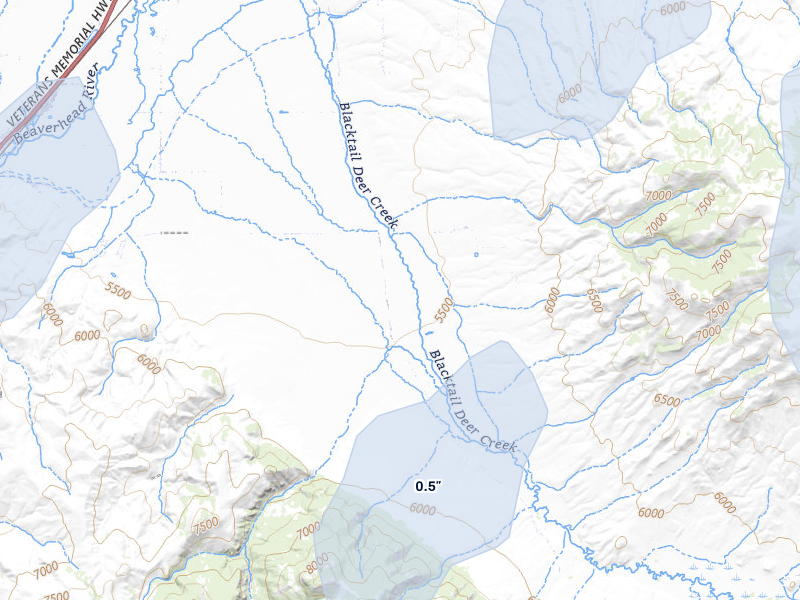 NEXRAD radar-signature map of the hail storm over Dillon, MT on Jul 25, 2026