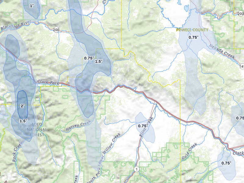 NEXRAD radar-signature map of the hail storm over Drummond, MT on May 28, 2026